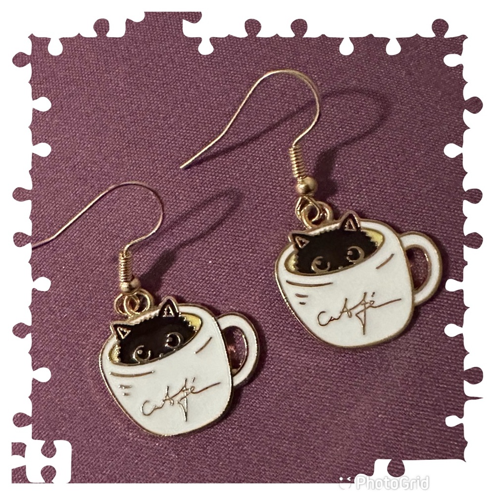 Tea Cup Cat Earrings